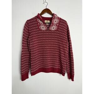 Woolrich Sweater Womens Medium Ruby Red Crewneck Long Sleeve Pattern Knit